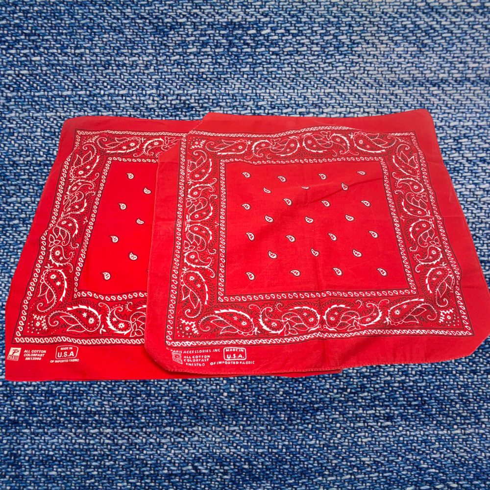 Lot 2 Vintage Paris Accessories Bandannas Red Paisley USA 13960 Colorfast READ